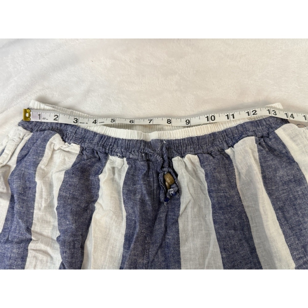 Blue Island Linen Shorts XL Blue White Stripe Elastic Waist Beach Boho Favorite - Picture 5 of 9